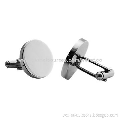 Men's Round 316L Stainless Steel Cufflinks with High Polishing, Customization Accepted